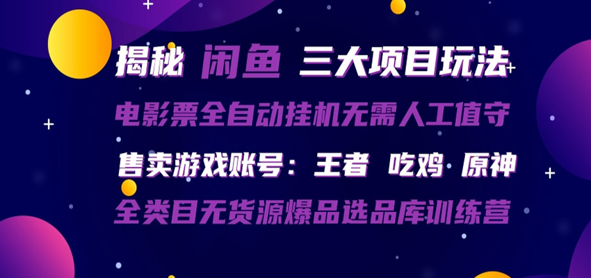 闲鱼三种玩法 全自动电影票 售卖游戏账号 爆品选品库训练营-51云资源