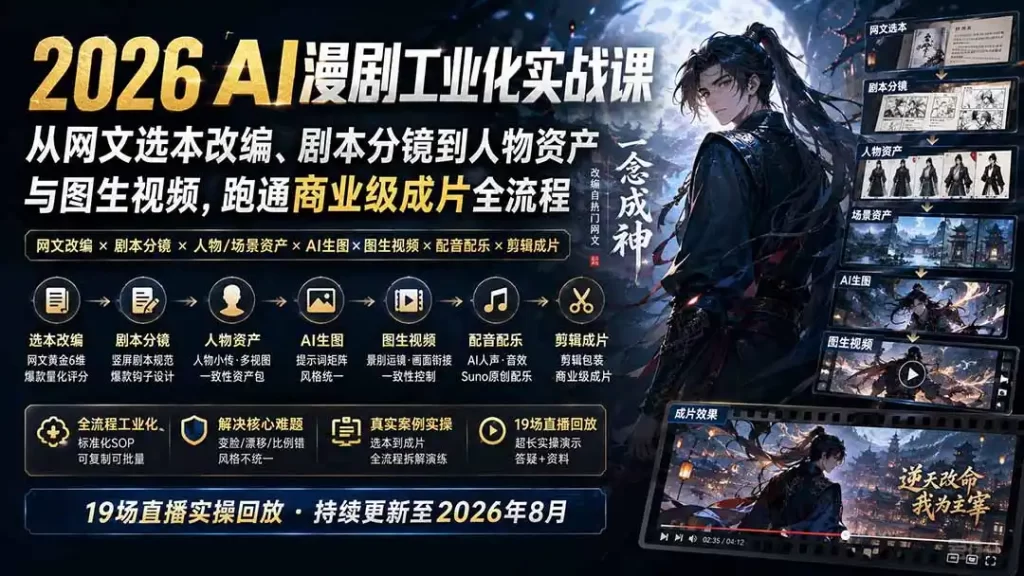 2026 AI漫剧工业化实战课-更新:从网文选本改编、剧本分镜到人物资产与图生视频,跑通商业级成片全流程-51云资源