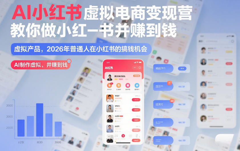 AI小红书虚拟电商变现营，教你做小红书并賺到钱，虚拟产品，2026年普通人在小红书的搞钱机会（更新中）