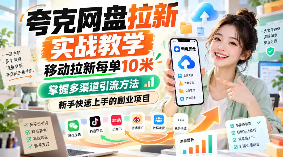 夸克网盘拉新实战教学，移动拉新每单10米，掌握多渠道引流方法，新手快速上手的副业项目(更新0929)-51云资源