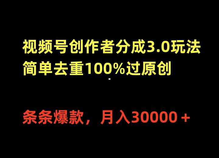 （10001期）视频号创作者分成3.0玩法，简单去重100%过原创，条条爆款，月入30000＋-51云资源