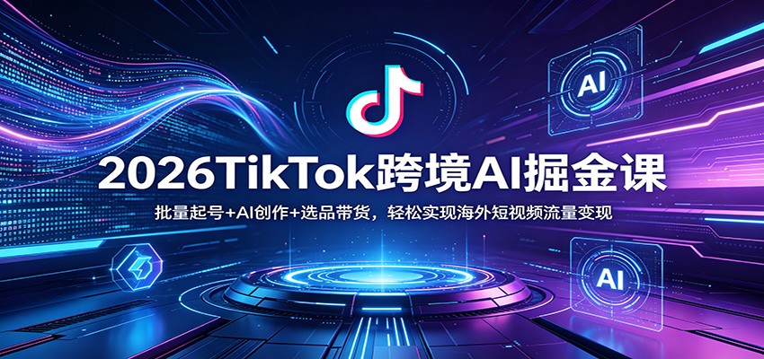 2026TikTok跨境AI掘金课:批量起号 AI创作 选品带货,轻松实现海外短视频流量变现