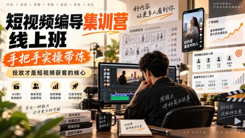 短视频编导集训营线上班,手把手实操带冻,投放才是短视频获客的核心-51云资源