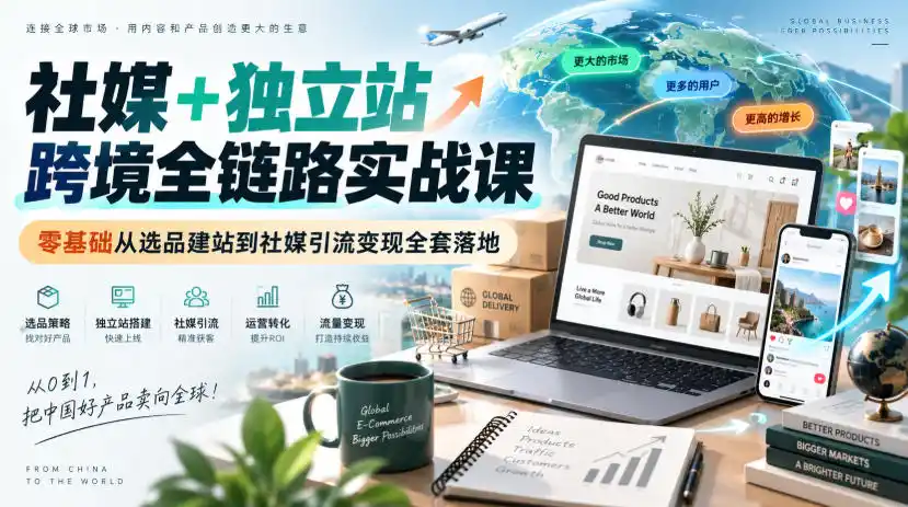 社媒 独立站跨境全链路实战课|零基础从选品建站到社媒引流变现全套落地
