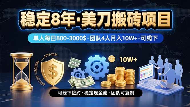 （15632期）稳定8年的美刀搬砖项目，单人每日收益800—3000.团队4人月入10W .可线下-51云资源