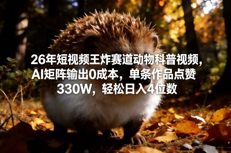 26年短视频王炸赛道动物科普视频，AI矩阵输出0成本，单条作品点赞330W，轻松日入4位数-51云资源