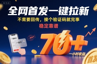全网首发一键拉新项目，不需要回传，接个验证码就完事，稳定靠谱，一小时收益70 【揭秘】-51云资源