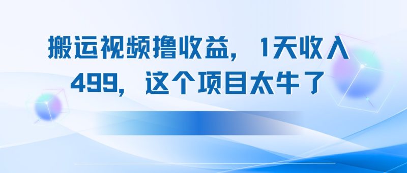 搬运抖音中视频撸收益,1天收入499,这个项目太牛了-51云资源