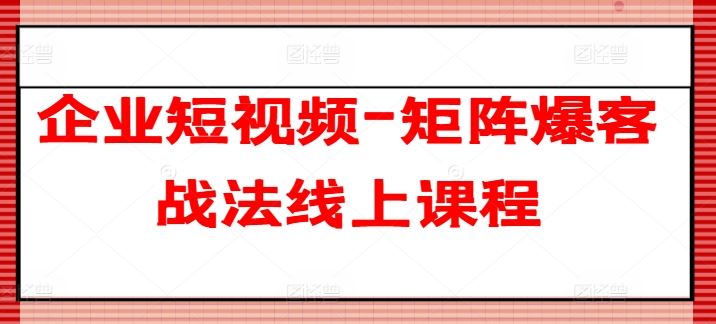 企业短视频-矩阵爆客战法线上课程-51云资源