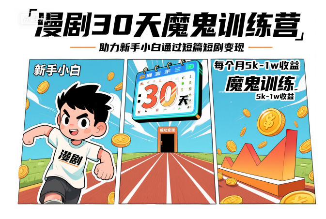 漫剧30天魔鬼训练营，助力新手小白通过短篇短剧变现，每个月5k-1w收益-51云资源