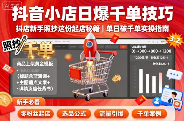 抖音小店日爆千单技巧，抖店新手照抄这份起店秘籍，单日破千单-51云资源