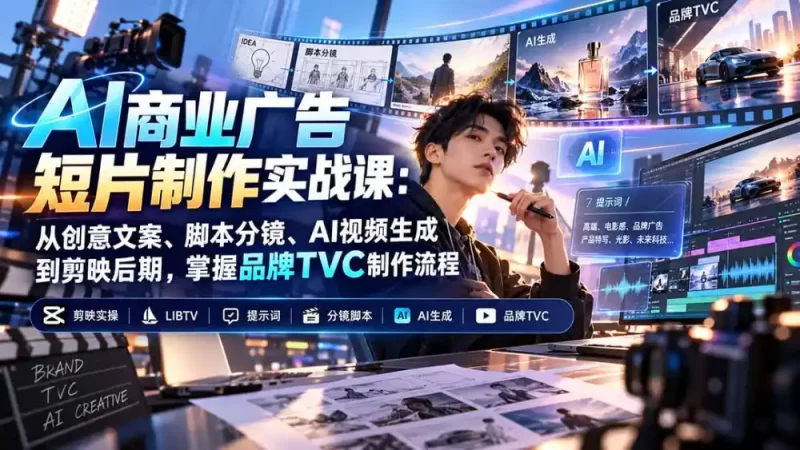 AI商业广告短片制作实战课：从创意文案、脚本分镜、AI视频生成到剪映后期，掌握品牌TVC制作流程-51云资源