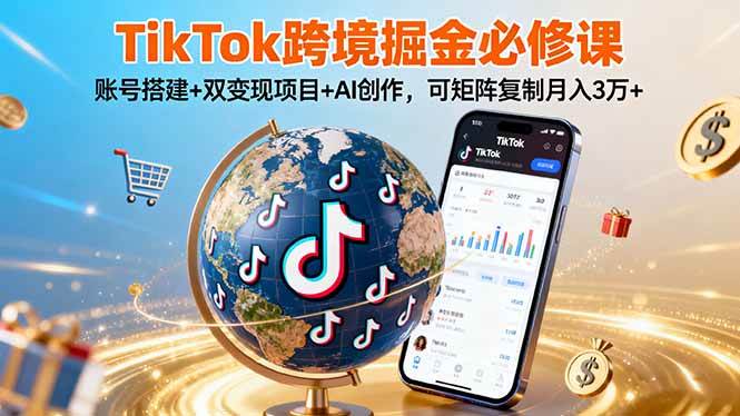 (16003期)TikTo跨境掘金必修课,账号搭建 双变现项目 AI创作,可矩阵复制月入3万