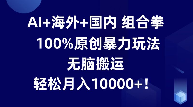 AI 海外 国内组合拳,100%原创暴力玩法,无脑搬运,轻松月入10000 !-51云资源