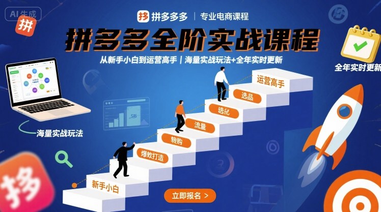 拼多多全阶实战课程，从新手小白到运营高手，海量实战玩法 全年实时更新【2025年9月更新】-51云资源
