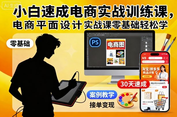 小白速成电商实战训练课，电商平面设计实战课零基础轻松学-51云资源