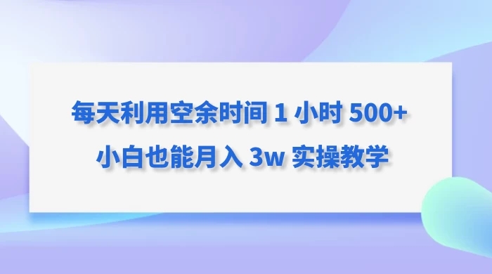 每天利用空余时间 1 小时 500 小白也能月入 3w 实操教学-51云资源