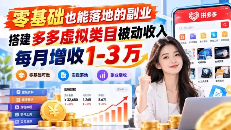 零基础也能落地的副业,搭建多多虚拟类目被动收入,每月增收 1-3 万-51云资源