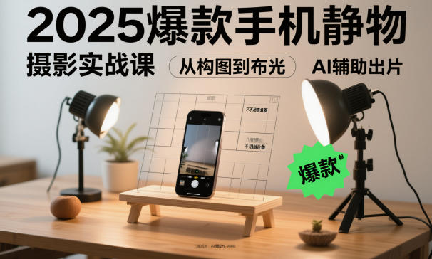 2025爆款手机静物摄影实战课，从构图到布光，不用贵设备，AI辅助出片-51云资源