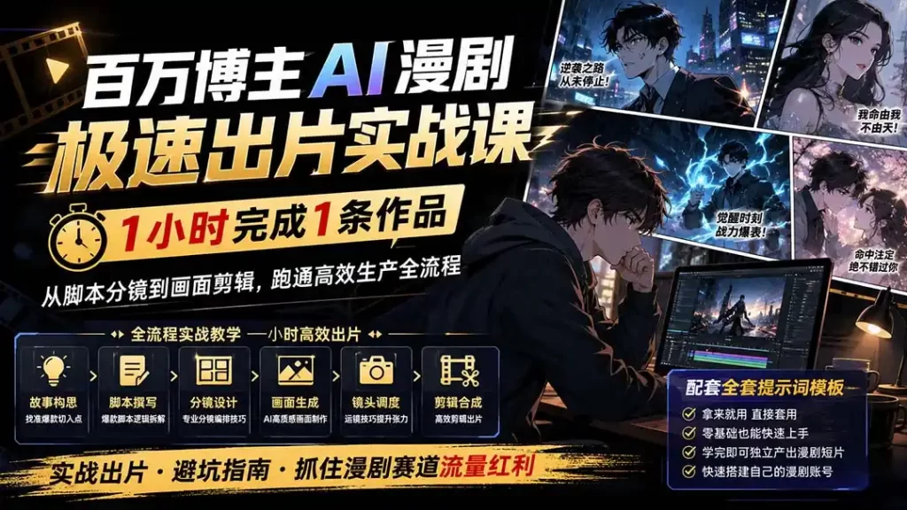 百万博主AI漫剧极速出片实战课:1小时产出条作品,从脚本分镜到画面剪辑,跑通高效生产全流程-51云资源