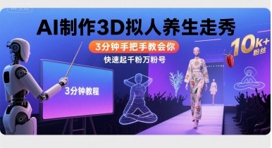 Ai制作3D拟人养生走秀，3分钟手把手教会你，快速起千粉万粉号-51云资源