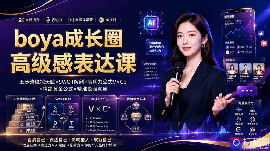 boya成长圈|内心成长高级表达AI自媒体三合一,消解内耗挖掘天赋,镜头沟通AI指令短视频全流程教学-51云资源
