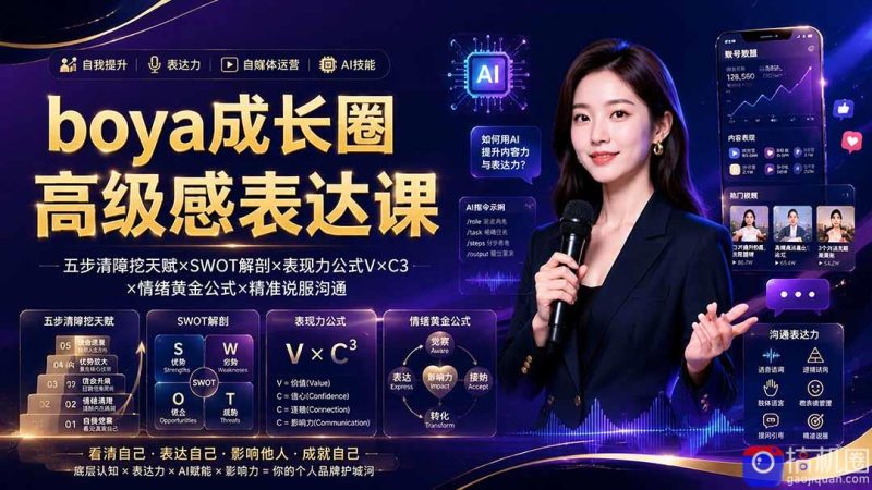 boya成长圈|内心成长高级表达AI自媒体三合一,消解内耗挖掘天赋,镜头沟通AI指令短视频全流程教学-51云资源