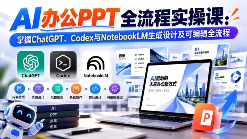 【无水印】AI办公PPT全流程实操课： 掌握ChatGPT、Codex与NotebookLM生成设计及可编辑全流程-51云资源