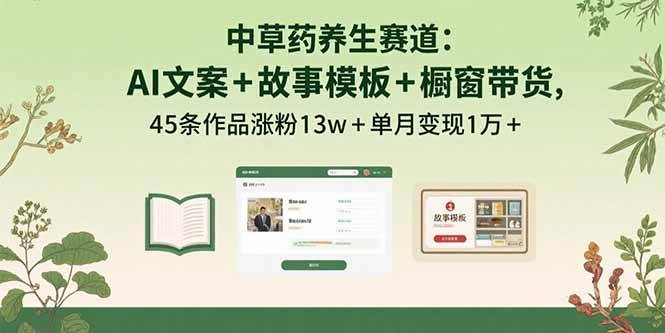 （15925期）中草药养生赛道：AI文案 故事模板 橱带货，45条作品涨粉13w 单月变现1万-51云资源