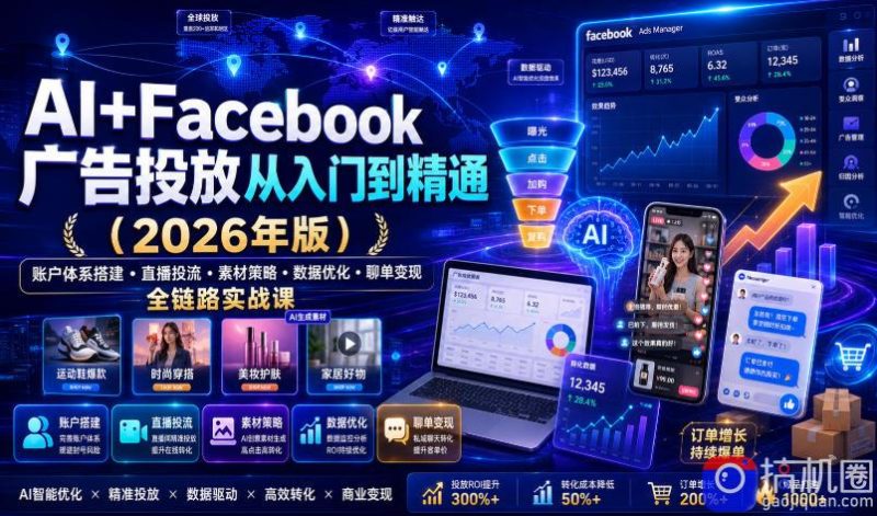AI Facebook广告投放从入门到精通(2026年版)|账户体系搭建・直播投流・素材策略・数据优化・聊单变现全链路实战课-51云资源