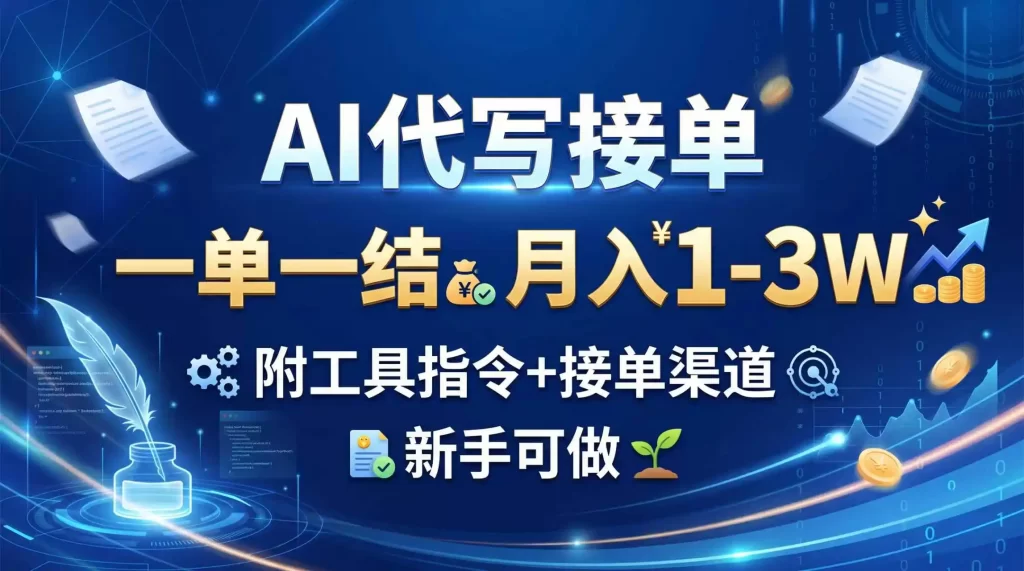 AI代写接单,一单一结,月入1-3W,附工具指令 接单渠道,新手可做-51云资源