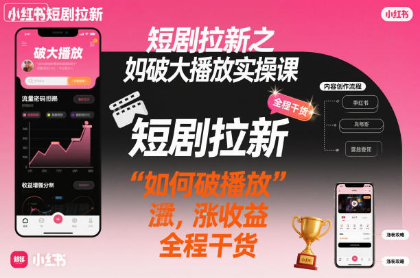 短剧拉新之小红书如何破大播放实操课，如何破播放，涨收益，全程干货-51云资源