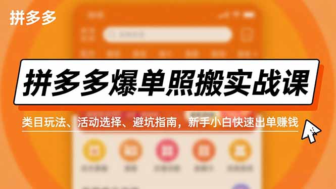 拼多多爆单照搬实战课，类目玩法、活动选择、避坑指南，新手小白快速出单赚钱-51云资源