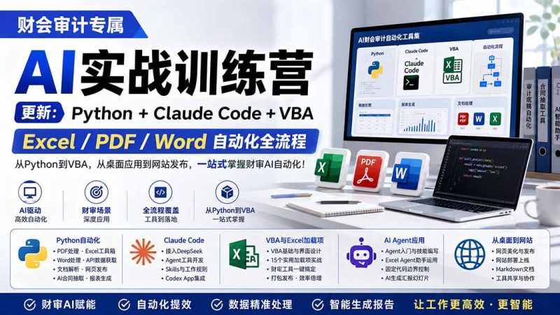 财会审计专属 AI实战训练营:Python Claude Code VBA,Excel/PDF/Word自动化全流程 (更新-51云资源