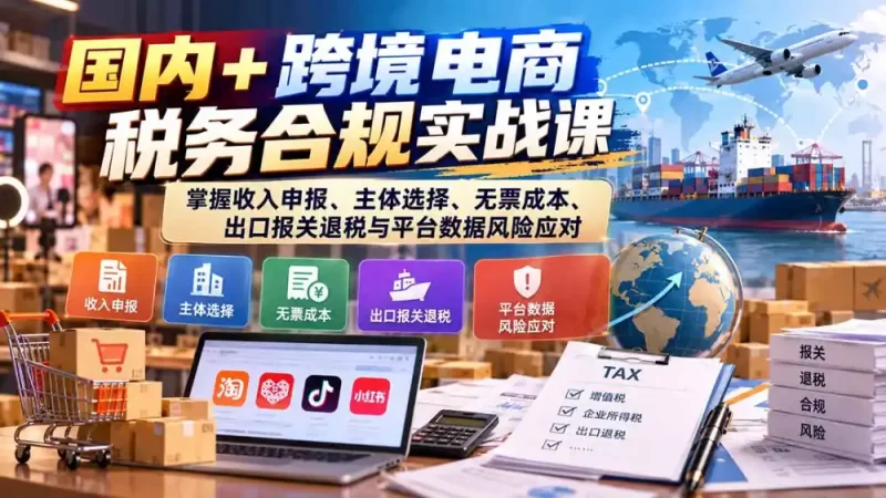 国内 跨境电商税务合规实战课:掌握收入申报、主体选择、无票成本、出口报关退税与平台数据风险应对-51云资源