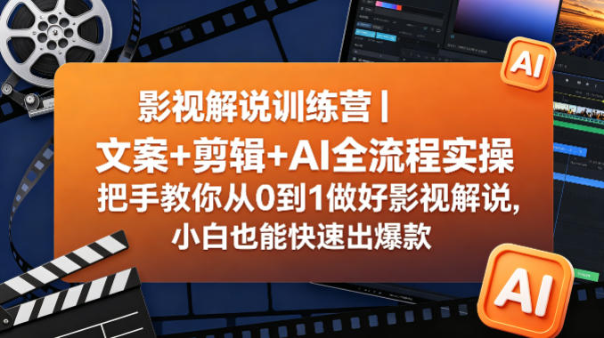 影视解说训练营｜文案 剪辑 AI全流程实操，把手教你从0到1做好影视解说，小白也能快速出爆款-51云资源