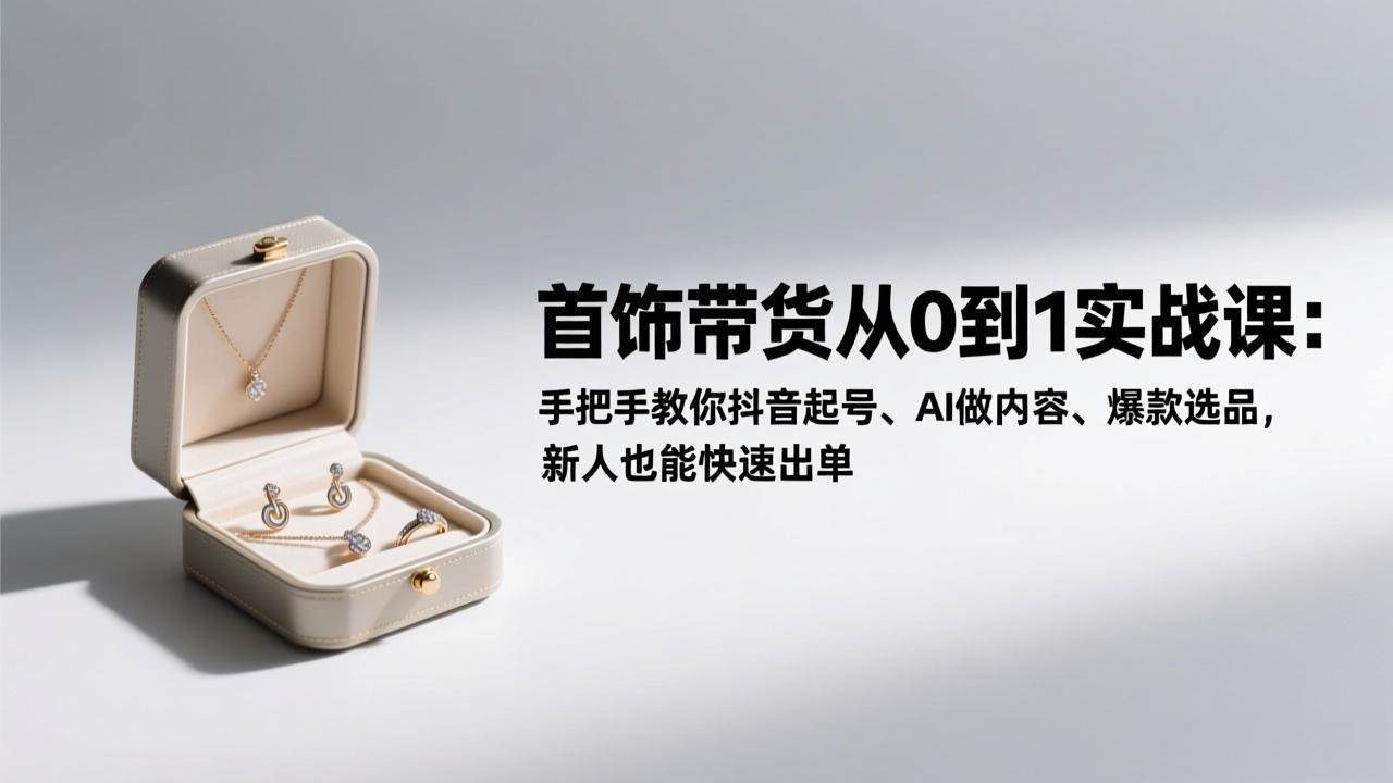 (17178期)首饰带货从0到1实战课:手把手教你抖音起号、AI做内容、爆款选品,新人也能快速出单