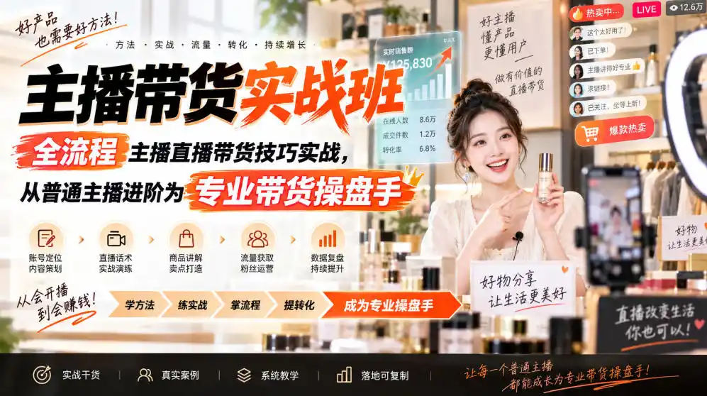 主播带货实战班ZB,全流程主播直播带货技巧实战,从普通主播进阶为专业带货操盘手-51云资源