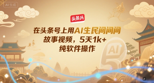 在头条号上用AI生民间故事视频,5天1k ,纯软件操作