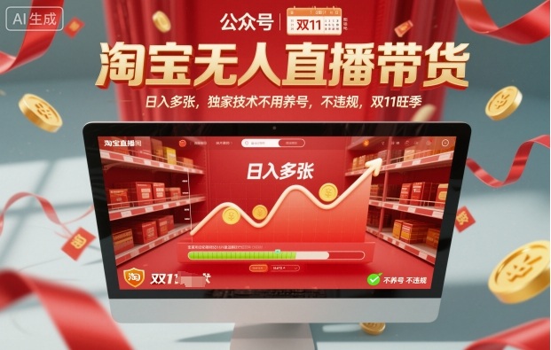 淘宝无人直播带货，日入多张，独家技术不用养号，不违规，双11旺季-51云资源