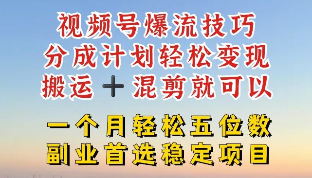 视频号爆流技巧,分成计划轻松变现,搬运 混剪就可以,一个月轻松五位数稳定项目【揭秘】