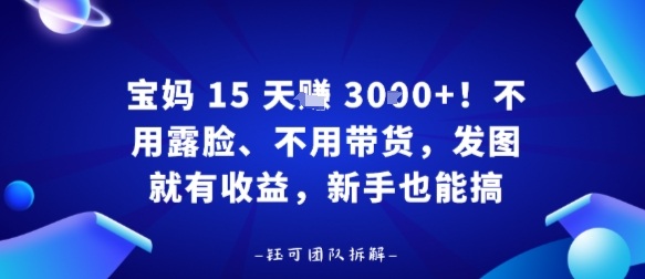 宝妈15天賺3k ！不用露脸、不用带货，发图就有收益，新手也能搞-51云资源