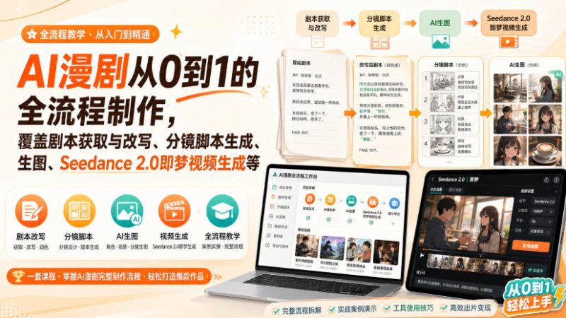 AI漫剧从0到1的全流程制作,覆盖剧本获取与改写、分镜脚本生成、角色场景生图与三视图、Seedance 2.0即梦视频生成(PDF版)-51云资源