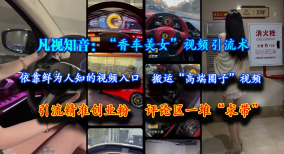 凡视知音：“香车美女”视频引流术，依靠鲜为人知的视频入口，搬运“高端圈子”视频，引流精准创业粉，评论区一堆“求带”-51云资源