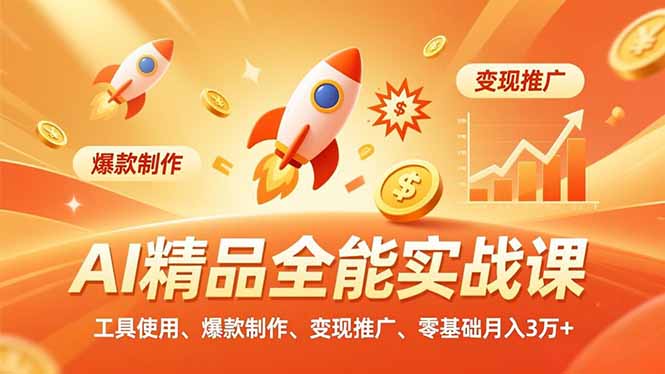 AI 精品全能实战课,工具使用、爆款制作、变现推广,零基础月入3万