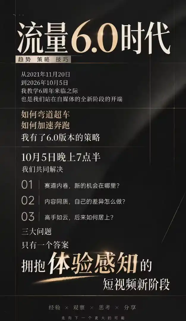 流量6.0时代直播课2026年10月,流量6.0时代的趋势、策略、技巧,2027年前,你的IP能否做起来,本场直播就是你的转折点