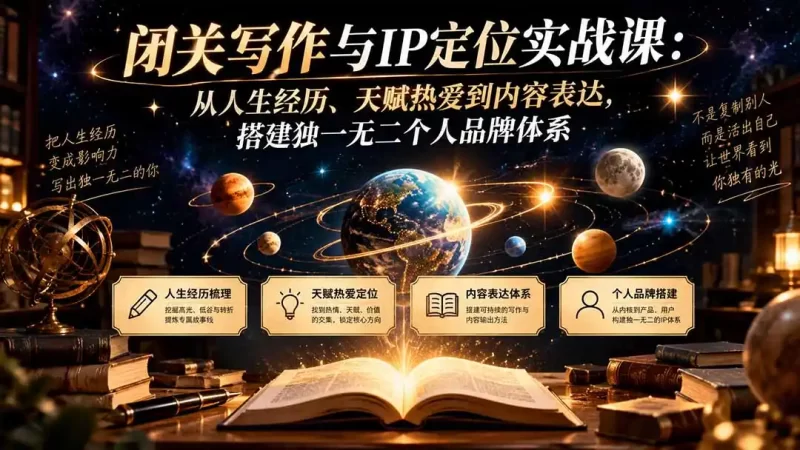 闭关写作与IP定位实战课:从人生经历、天赋热爱到内容表达,搭建独一无二个人品牌体系-51云资源