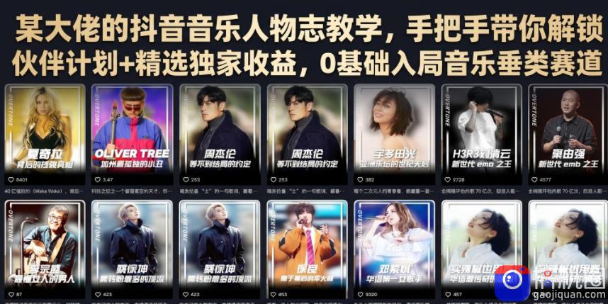某大佬的抖音音乐人物志教学,手把手带你解锁伙伴计划 精选独家收益,0基础入局音乐垂类赛道-51云资源