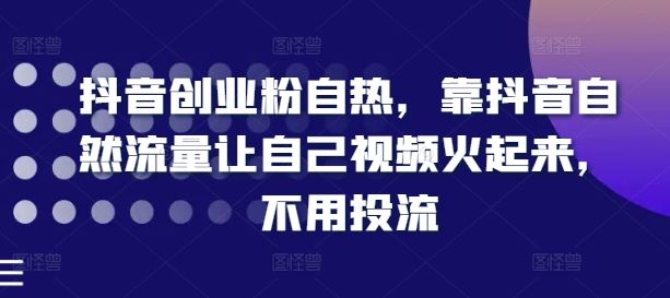 抖音创业粉自热，靠抖音自然流量让自己视频火起来，不用投流-51云资源