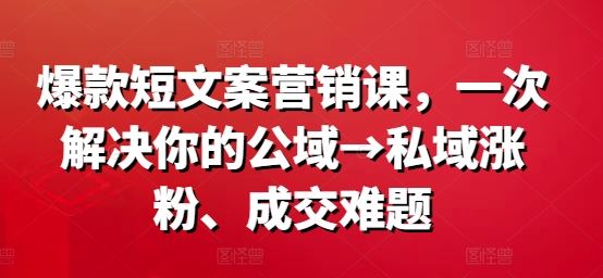 爆款短文案营销课,一次解决你的公域→私域涨粉、成交难题